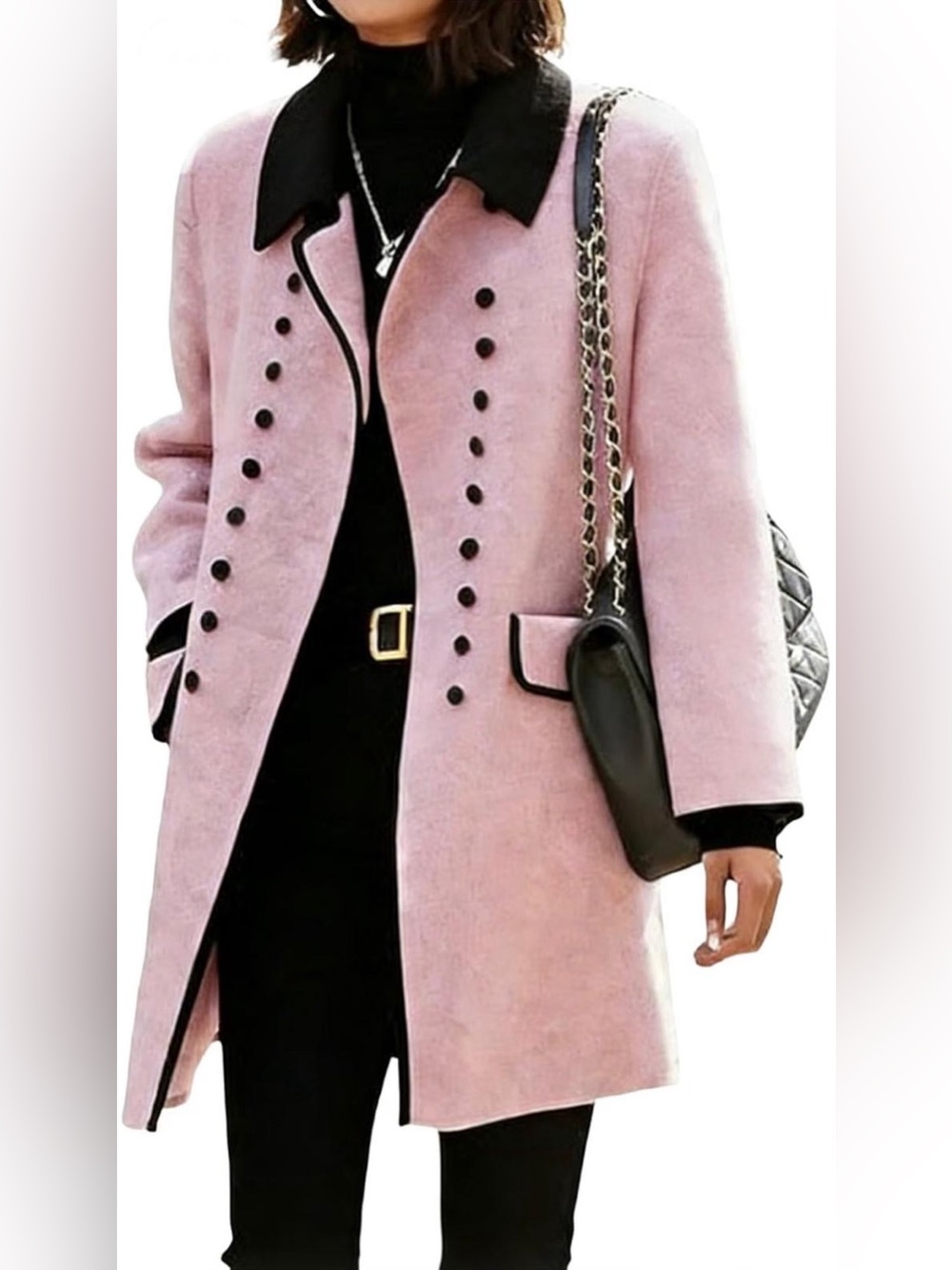 Women's Pink & Black Contrast Trim Peacoat Jacket NWT S M L